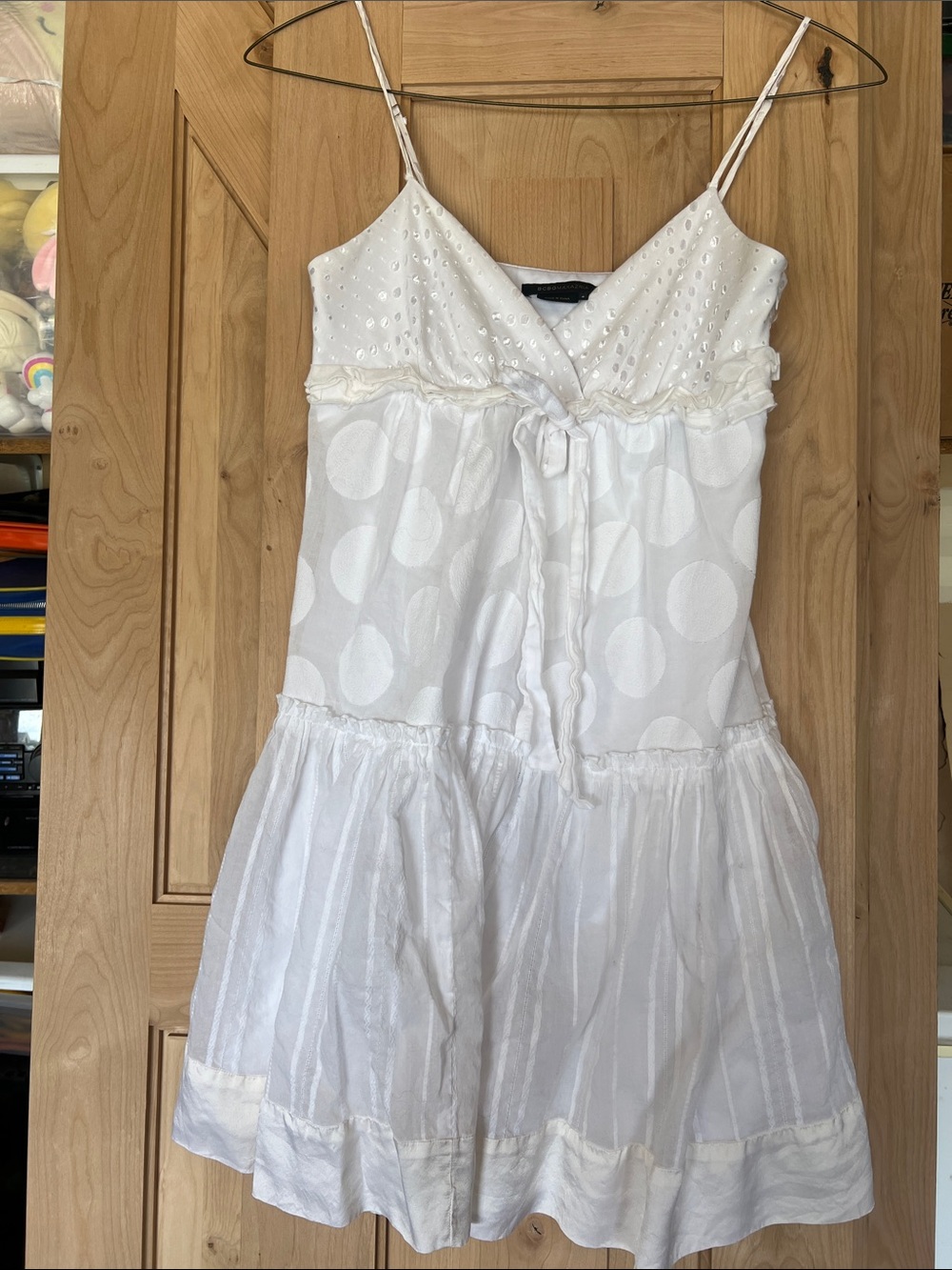 BCBGMaxAzria White Polka Dot Spaghetti Strap Dress
